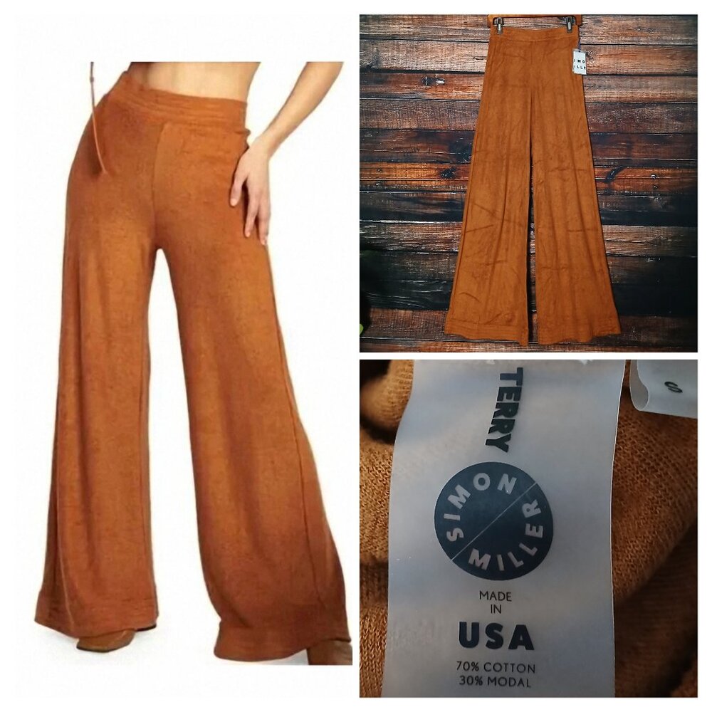 NWT TERRY By Simon Miller LOA Pants S Wide Leg High Rise Caramel Made in USA